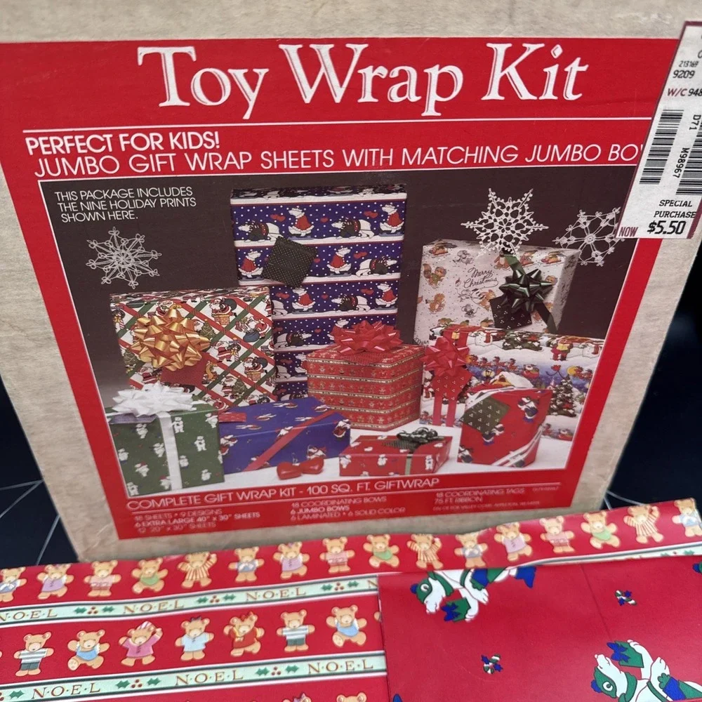 Vintage 1986 Artfaire Toy Wrapping Paper‎ Kit Paper And Bows